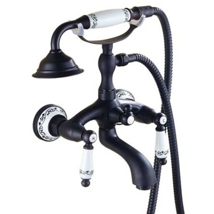 Baterie cada dus Retro Silla S-PALOMA, cu aerator, montaj pe perete, Negru mat