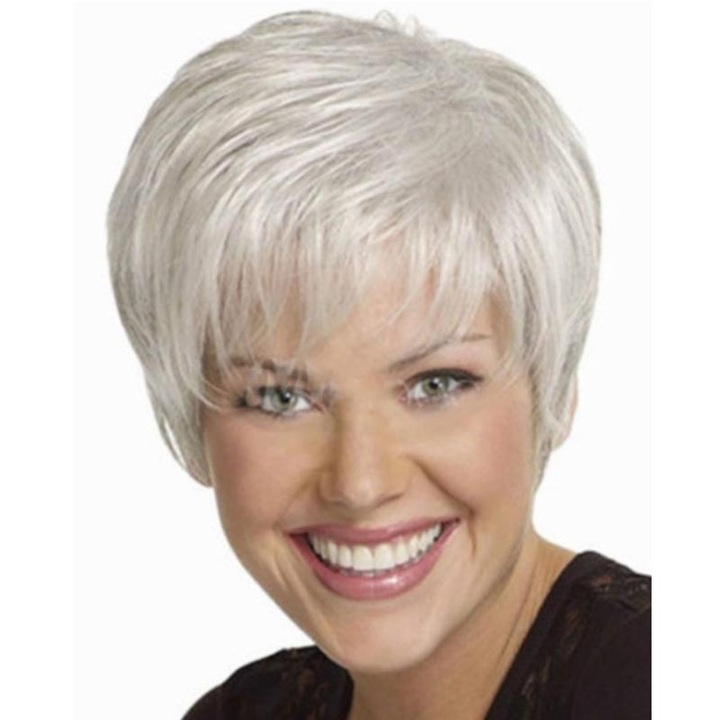 Peruca pentru femei, mama de varsta mijlocie, matase de inalta temperatura, alb