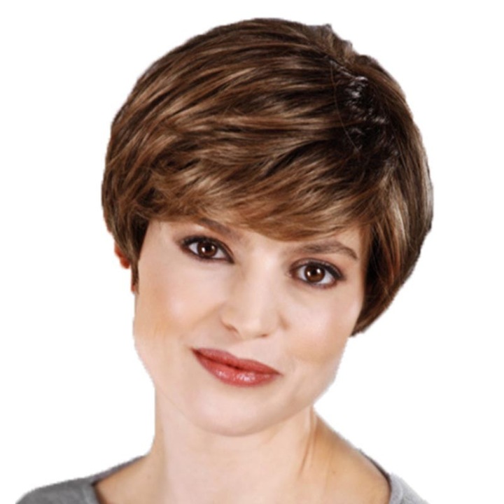 Peruca, par scurt de sex feminin, matase de inalta temperatura, blond maroniu