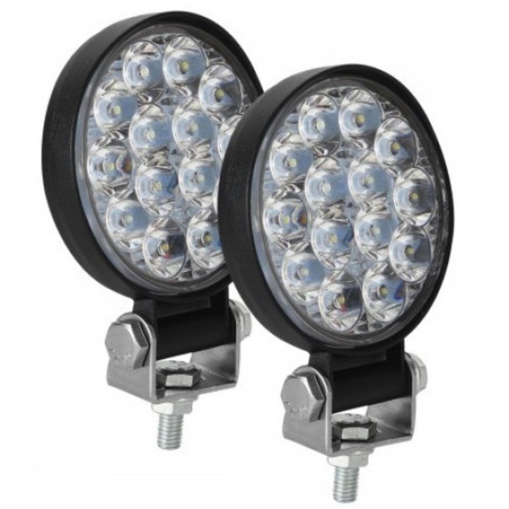 Set 2 Proiector rotund 14 LED 12v-24v, 42w, lumina alba 6000k SLIM