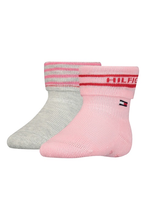 Tommy Hilfiger, Къси чорапи с памук - 2 чифта, Пастелнорозов/Сив, 15-18 EU
