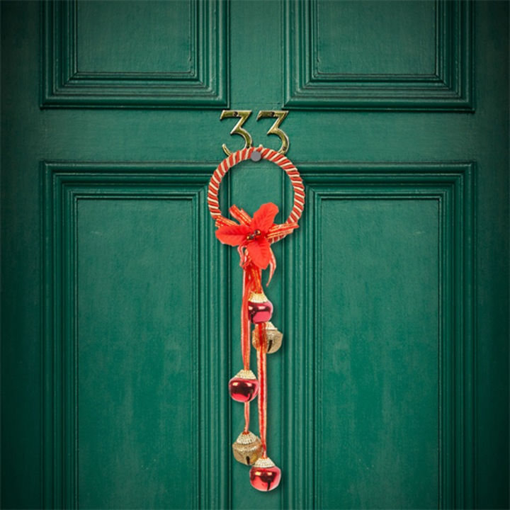 Ornament de Craciun, Clopotel pentru Usa, Metal, Rosu, 58619A