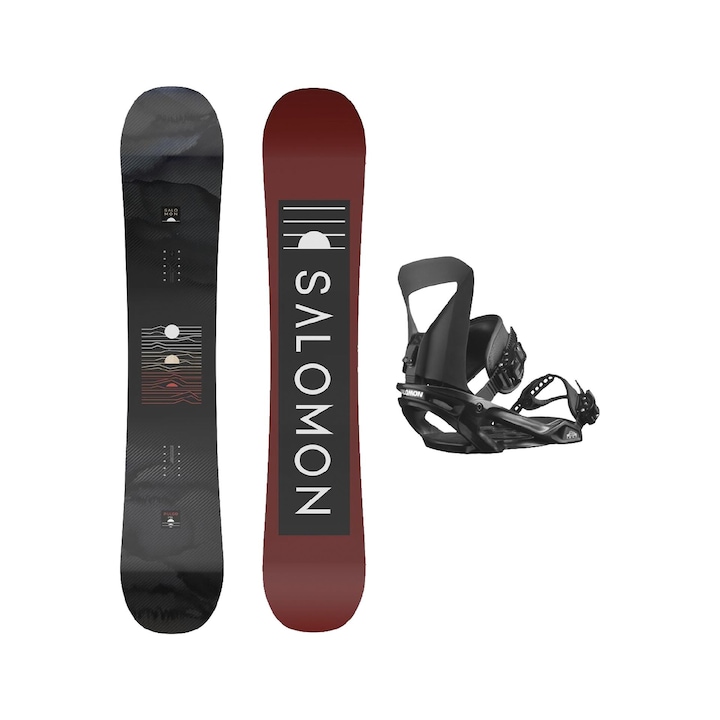 Placa snowboard pentru barbati, Set Pulse si Pact Black, Salomon, Negru, 163 cm