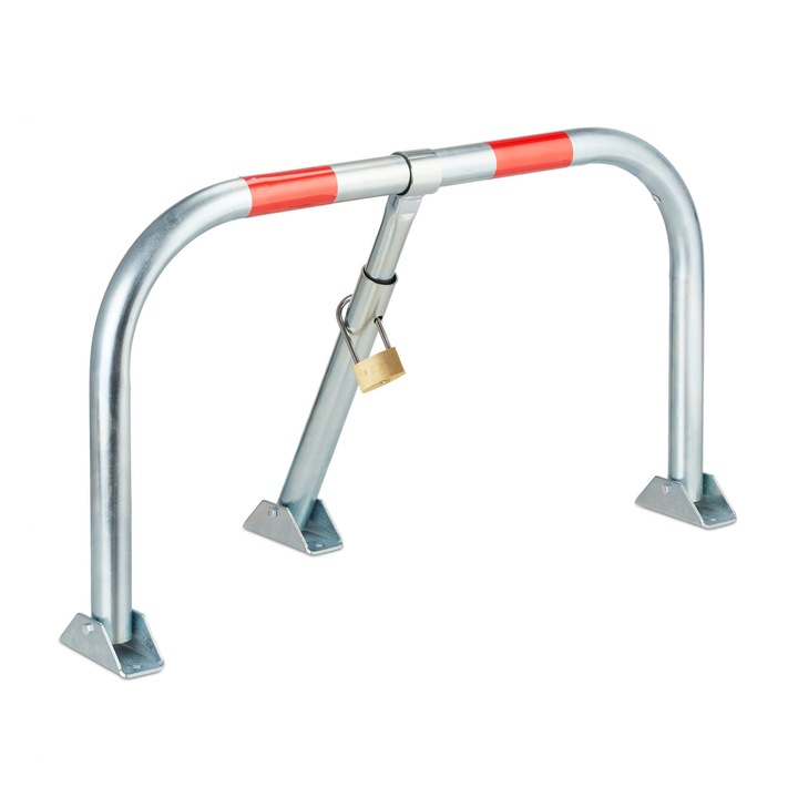 Blocator loc parcare Relaxdays, tip m cu lacat, manual, gri/rosu, 45 x 76 x 32 cm