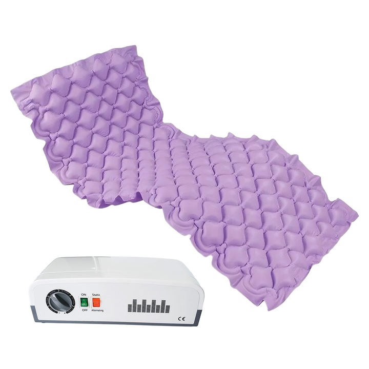 Saltea Antiescara Cu Compresor Silentios, Alhena® HF6001/HF608, Cu 2 Moduri De Functionare Alternativ Si Static, Sistem Antiescare Complet Cu Pompa Inclusa, Pentru Ingrijirea Pacientilor Imobilizati, Violet, 200 x 90 cm
