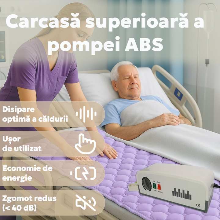 Saltea Antiescara Cu Compresor Silentios, Alhena® HF6001/HF608, 200 x 90 cm, Saltea Pentru Escare Cu Mod Alternativ Si Static, Saltea Medicala Cu Celule De Aer, Sistem Antiescare Complet, Pompa Inclusa, Pentru Pacienti Imobilizati, Uz Medical, Mov