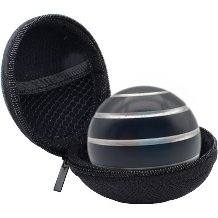 Jucarie de birou giroscop Premium, spinner, antistres, anxietate, ADHD, forma sferica, cu husa de depozitare, 54 mm, Aluminiu, Negru