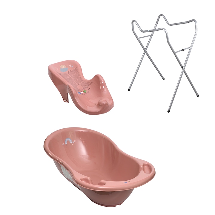Set pachet cadita baie Meteo Roz 102 cm si suport anatomic si suport universal copii, bebelusi