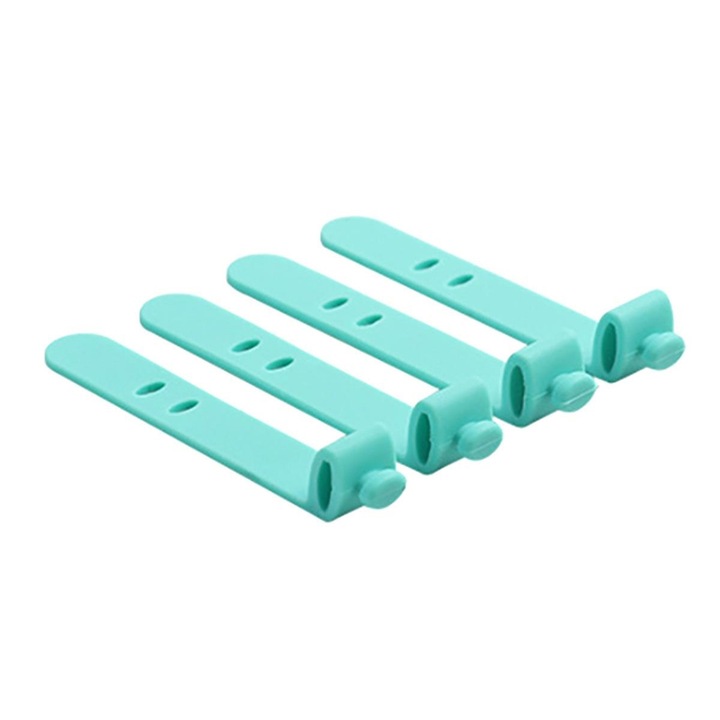 Set 4 organizatoare cabluri, Zola®, din silicon, albastre, flexibile, 6x1 cm