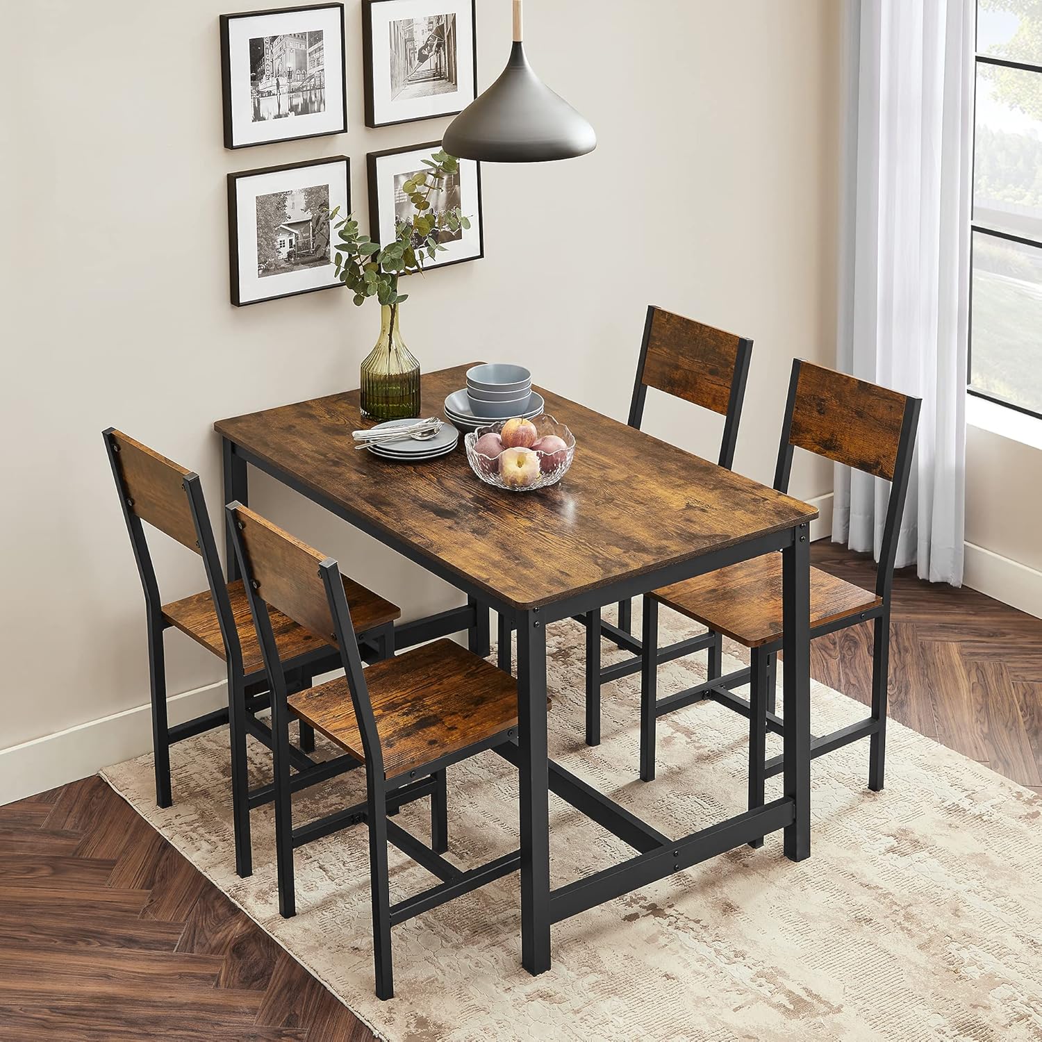 VASAGLE Set 2 scaune de living, cu spatar, stil industrial, 37x50x87 cm ...