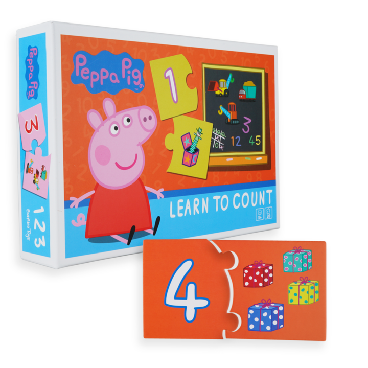 Joc educativ, Barbo Toys, Peppa Pig, Learn to Count, 10 mini-puzzle, De la 3 ani