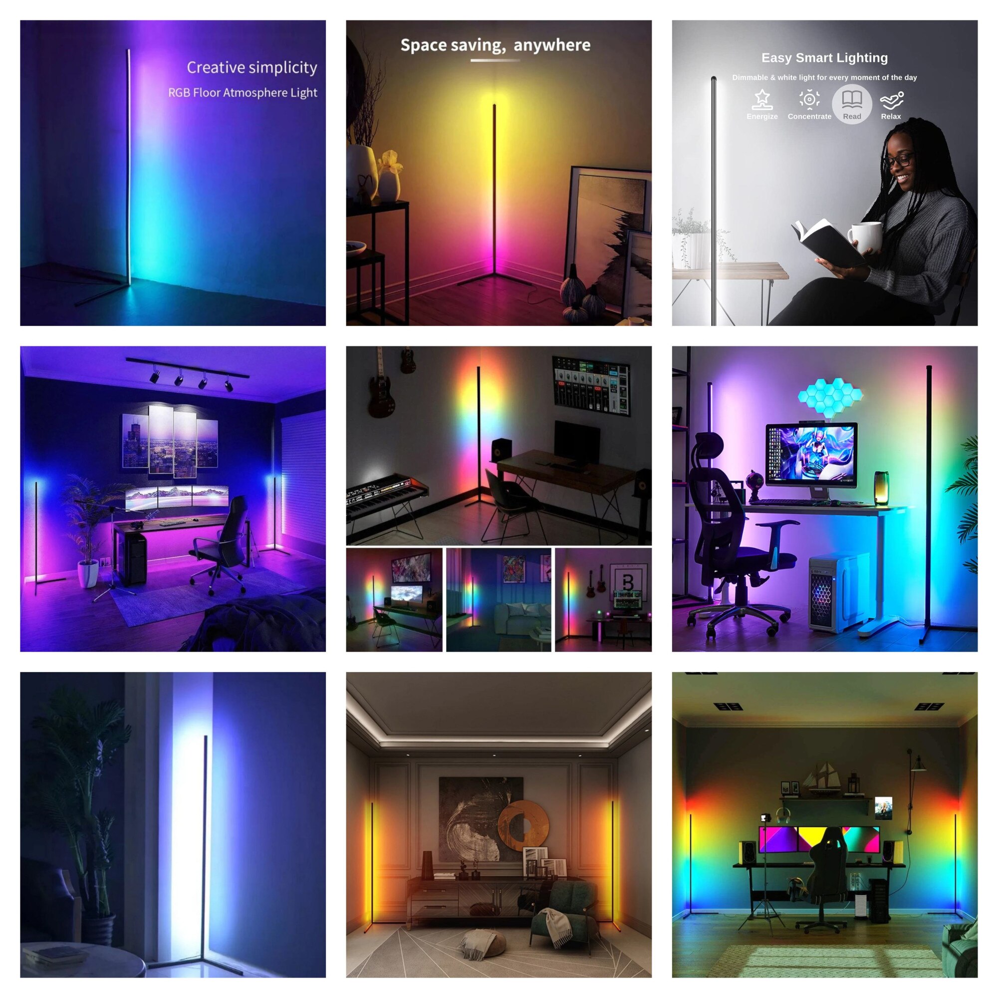 Comanda Light Lampa de colt iluminat LED, efect RGB, telecomanda, compatibil USB, 140 ...