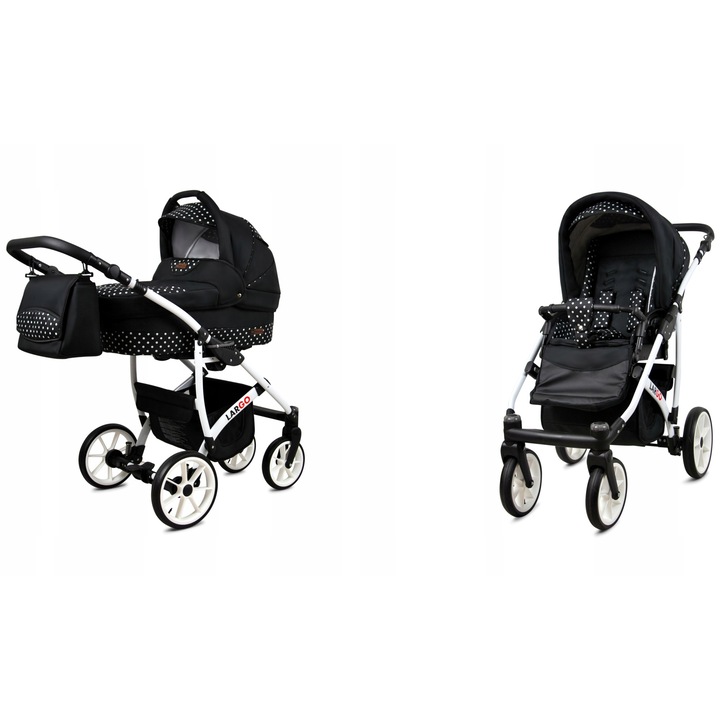 Carucior pentru copii Baby Lux multifunctional cu cadru din aluminiu usor, suspensie moale, reglabil, rezistent, cu piele ecologica, centuri de siguranta in cinci puncte, negru
