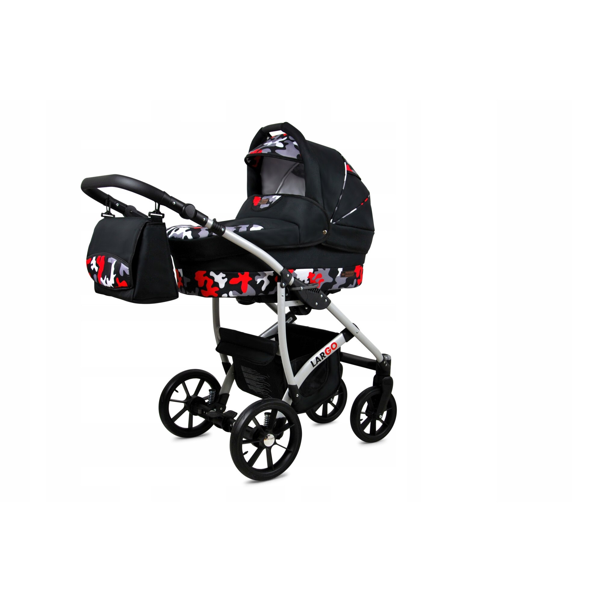 BabyLux Количка 4 в 1 Largo Black Moro с реверсивна дълбока алуминиева ...