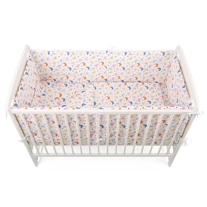 BabyNeeds - 5 részes ágynemű, két oldalvédővel, párna, paplanhuzat, lepedő, pamut, kiságyhoz 120x60 cm, pillangók, többszínű
