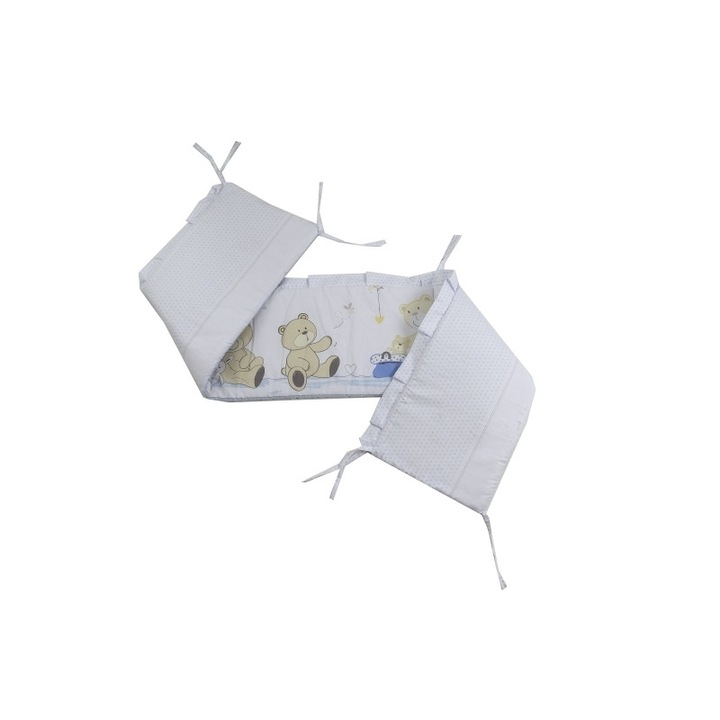 Védők, Babyneeds, kiságyhoz 120x60 cm, Antiallergén töltettel, Mérete 180 x 32 cm, Teddy Play Blue M1