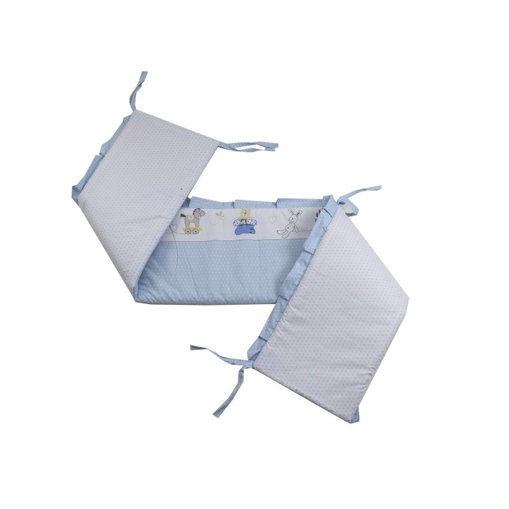 Védők, Babyneeds, kiságyhoz 120x60 cm, Antiallergén töltettel, Mérete 180 x 32 cm, Teddy Play Blue M2