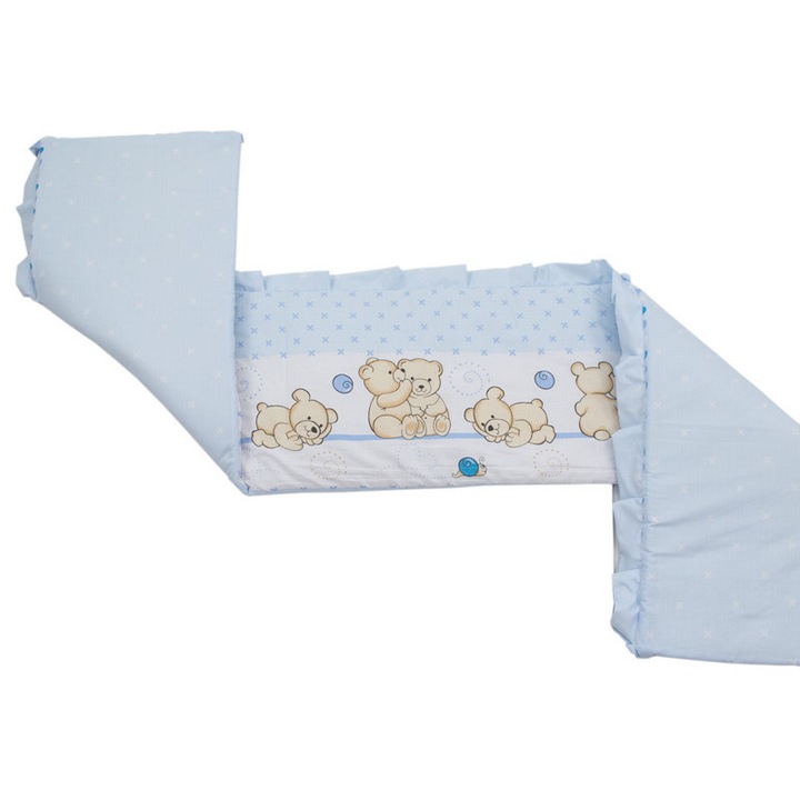 Védők, Babyneeds, kiságyhoz 120x60 cm, Antiallergén töltettel, Mérete 180 x 32 cm, Teddy Friends Albastru M2