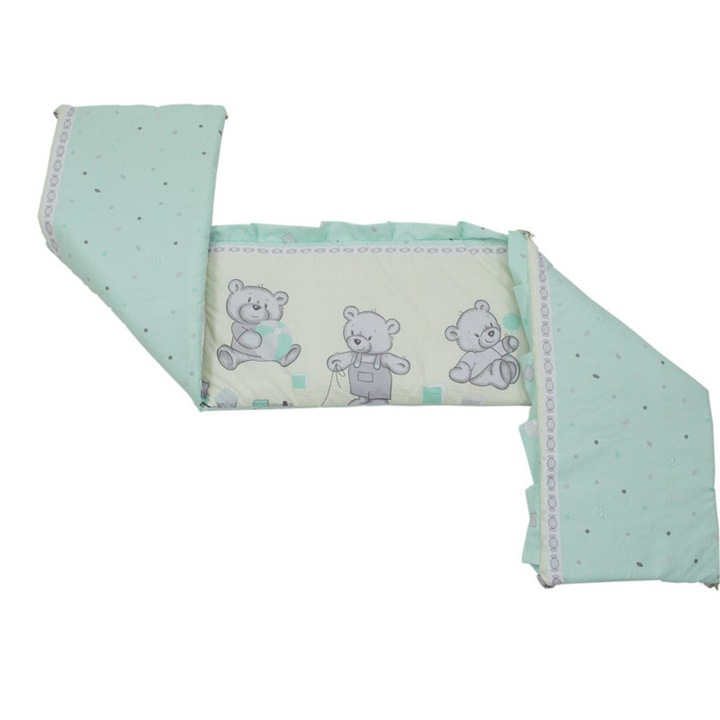 Védők, Babyneeds, kiságyhoz 120x60 cm, Antiallergén töltettel, Mérete 180 x 32 cm, Teddy Toys Turquoise M1