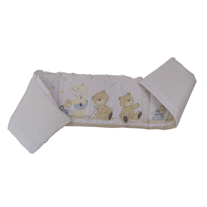 Védők, Babyneeds, kiságyhoz 120x60 cm, Antiallergén töltettel, Mérete 180 x 32 cm, Teddy Play Bej M1