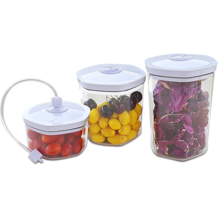 Set 3 recipiente pentru vidat, Gastroback, 46110, 700ml, 1400ml si 2000ml, compatibile cu orice aparat de vidat, potrivit pentru depozitarea in congelator, potrivite pentru marinare