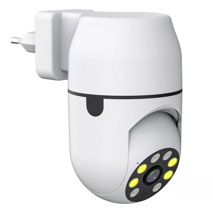 Camera Supraveghere Video Wifi, Tnagora®, FULL HD Exterior/Interior, Pan/Tilt 360 Grade, Night Vision, Senzor Miscare, Alarma Sonora Si Luminoasa, Alb