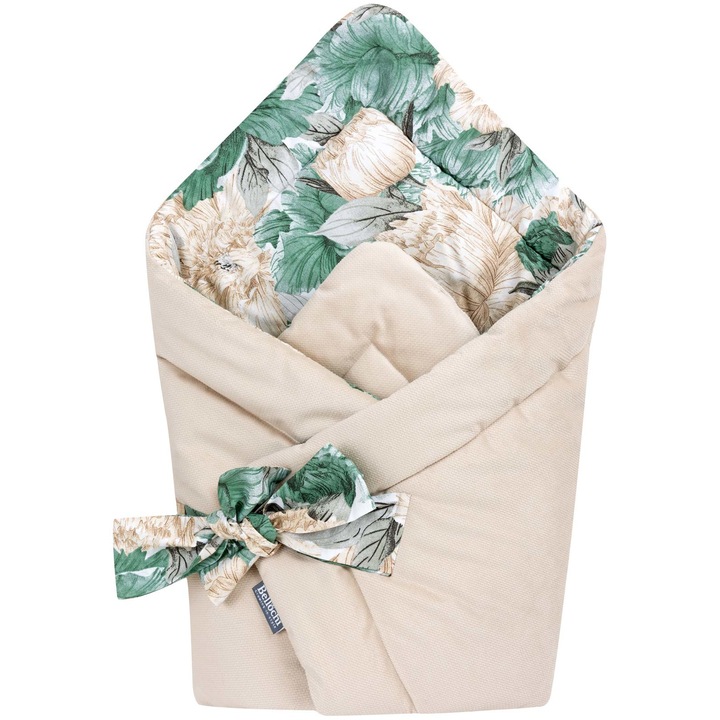 Paturica port bebe, 75x75 cm, Bumbac, Poliester, Bellochi, Beige Peony, bej, verde