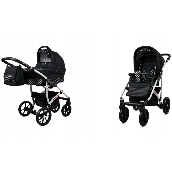 Carucior copii Baby Lux, 3 in 1, cu Landou Pliabil si Scaun Sport Ajustabil, Cadru Aluminiu, Piele Ecologica, Roti Poliuretan, Suspensie, Negru, Siguranta si Confort pentru Fiecare Calatorie