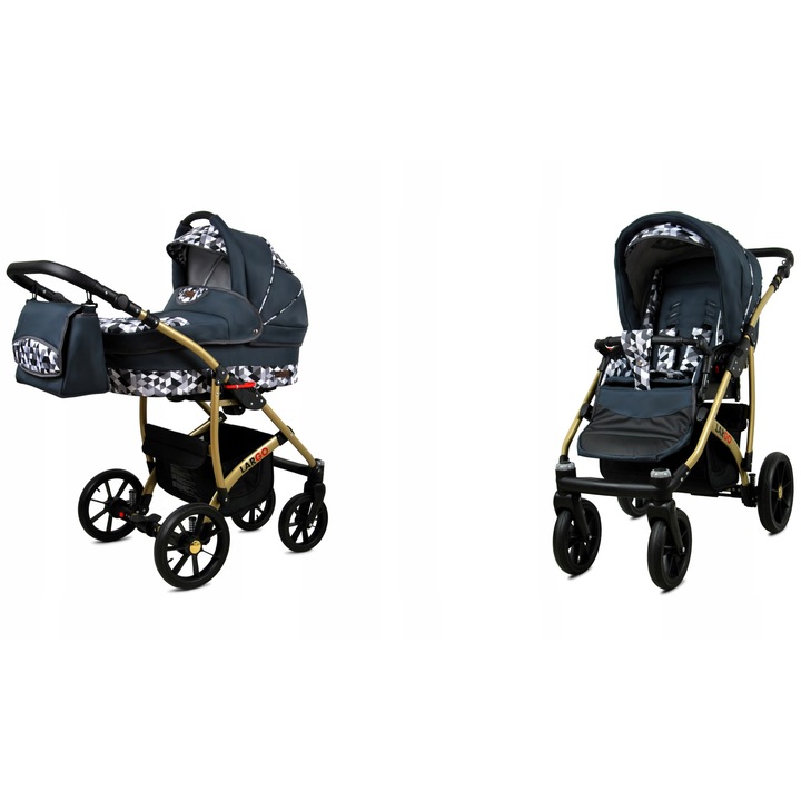 Carucior pentru Copii Baby Lux Multifunctional, Piele Ecologica/Aluminiu, Sistem de Siguranta cu Centuri in Cinci Puncte, Spatar Reglabil, Roti Pivotante din Poliuretan, Suspensie Moale, Negru Elegant, Confort Maximizat