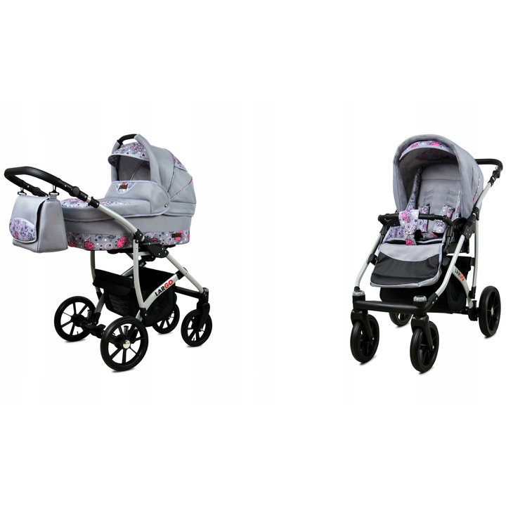 Carucior pentru copii Baby Lux, multifunctional, din piele ecologica, cadru aluminiu, reglabil cu centuri siguranta, rezistent, confort maxim, culoare gri