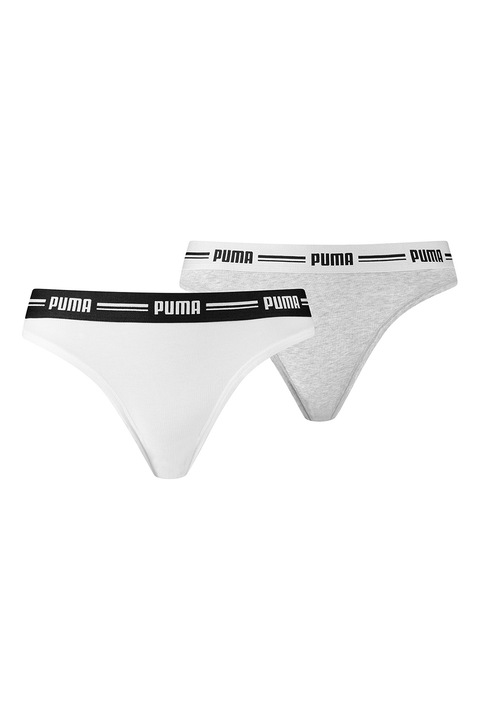 Puma, Set de chiloti tanga din amestec de bumbac si modal - 2 perechi, Alb