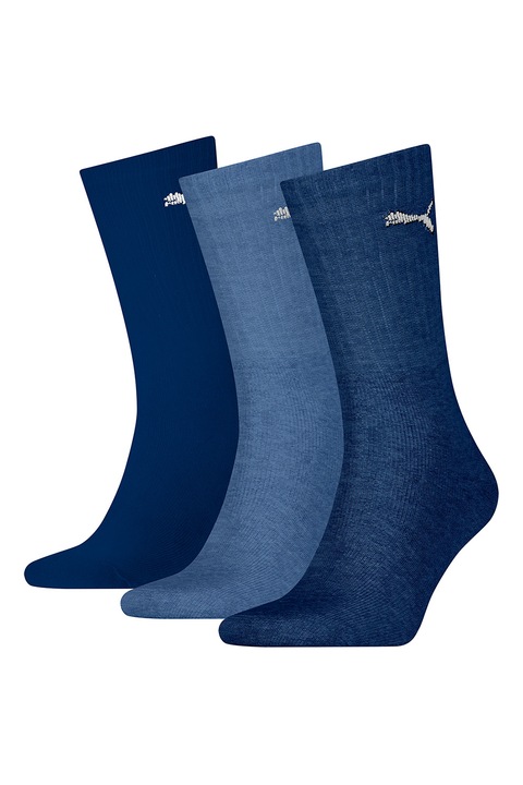 Puma, Set de sosete unisex lungi cu logo brodat - 3 perechi, Albastru