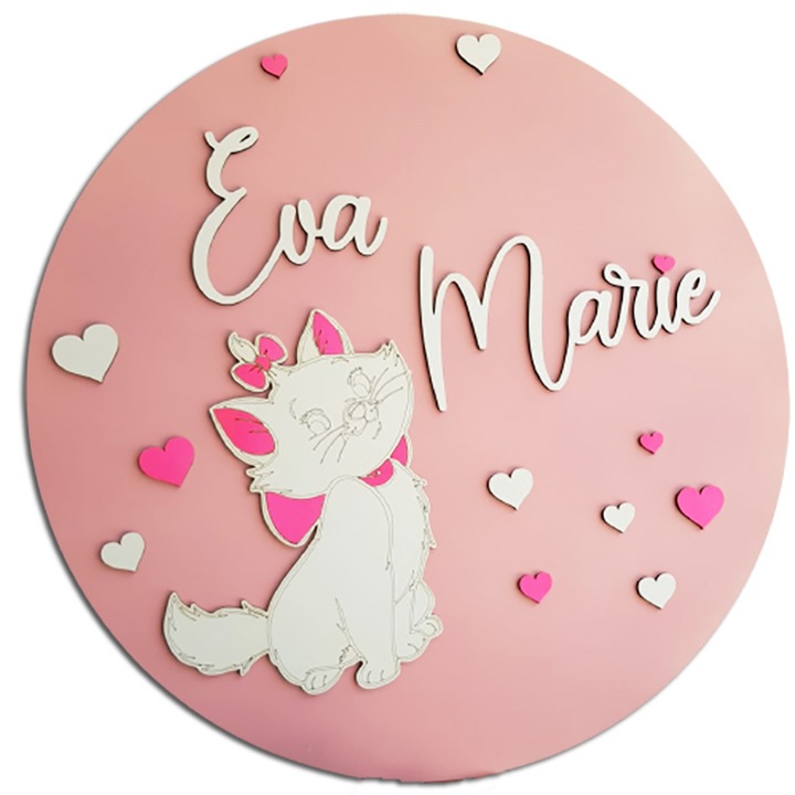Panou Nume pentru fetite, Marie Pisicile Aristocrate, lemn, 40 cm, Artemis Gift
