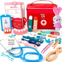 Set Joaca Doctor, din Lemn, BYONDSELF®, 27 Pieces, cu Trusa Medicala Copii, Stetoscop, Termometru, pentru Jocul de Rol al Medicului sau Dentistului, Cadou pentru Fete si Baieti, 3, 4, 5, 6 Ani, Multicolor