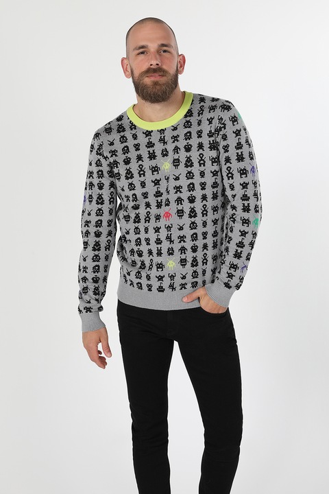 COLIN'S, Pulover cu imprimeu, Negru/Gri melange, L