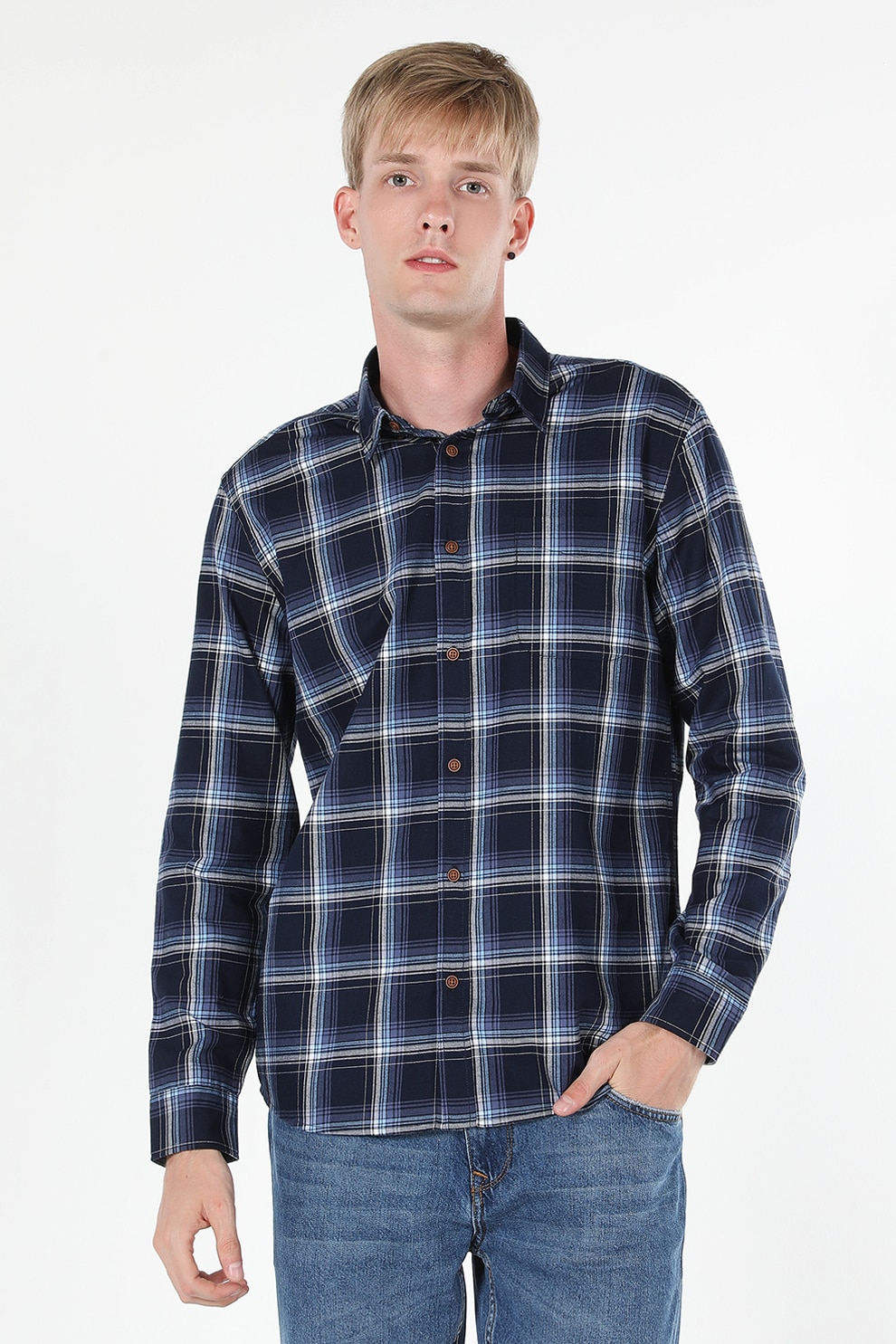 COLIN'S, Camasa regular fit cu model in carouri, Albastru inchis, S