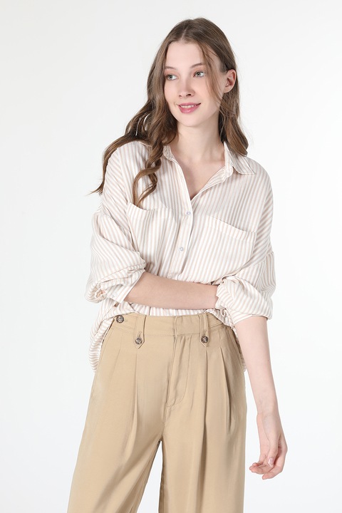 COLIN'S, Camasa supradimensionata cu buzunare pe piept, Crem