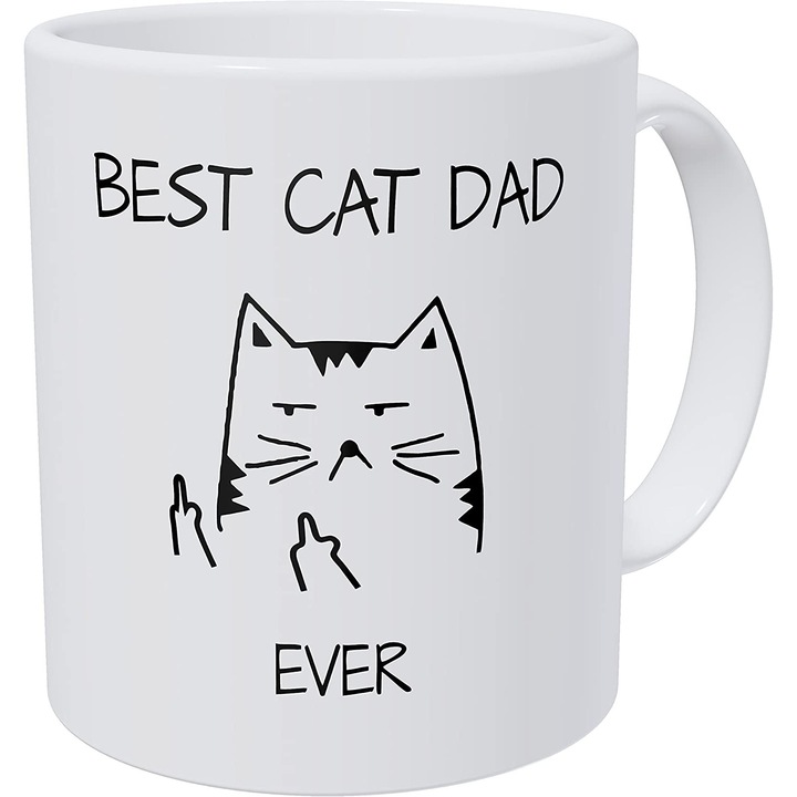 cana alba din ceramica cu mesaj pentru iubitorii de pisici best cat dad ever 330 ml imagen 13_2_
6