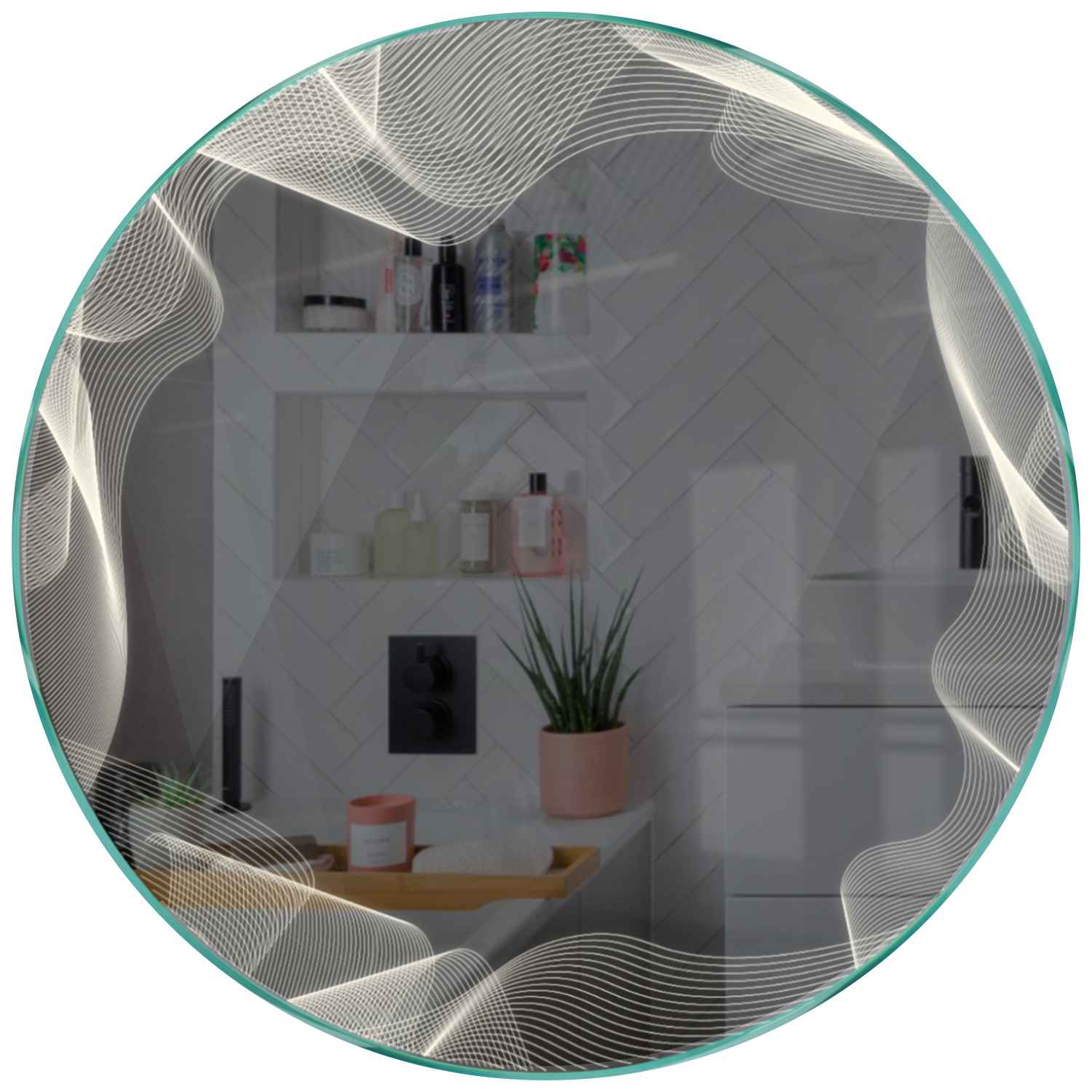 Oglinda LED rotunda 100x100 cm Reyze Simetria Model 3 cu lumina LED ...