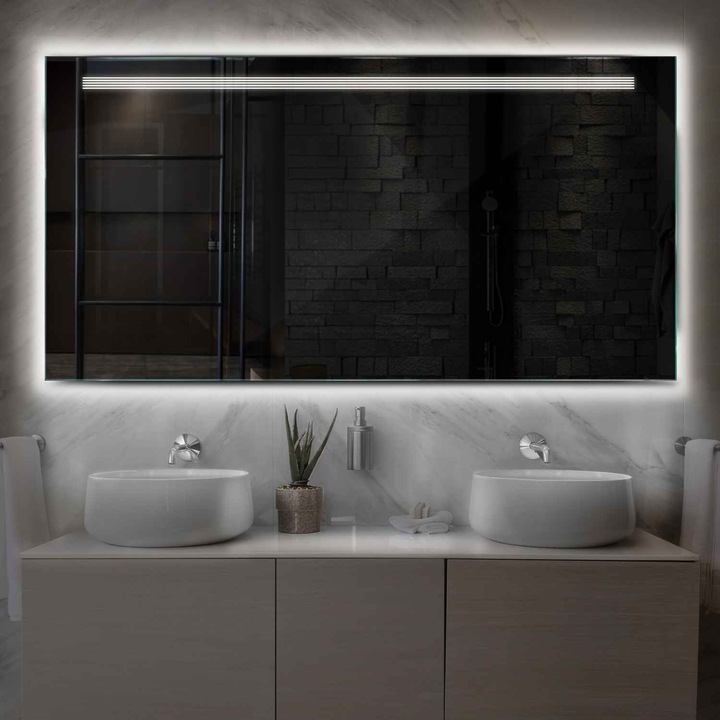 Oglinda LED 200x80 cm, LED Neutru 4000K, fara butoane touch, Model ...