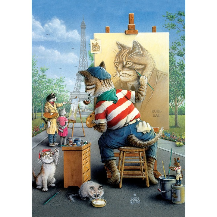 Art puzzle - Puzzle Macskák mint festők Párizsban - 500 darab