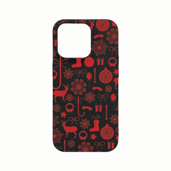 Husa Silicon, Compatibila Cu Apple iPhone 14 Pro, Christmas Pattern, rezistenta la uzura, Negru B 7