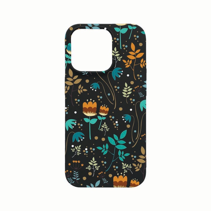 Husa Silicon, Compatibila Cu Apple iPhone 14 Pro, Spring Flowers, rezistenta la uzura, Negru B 28