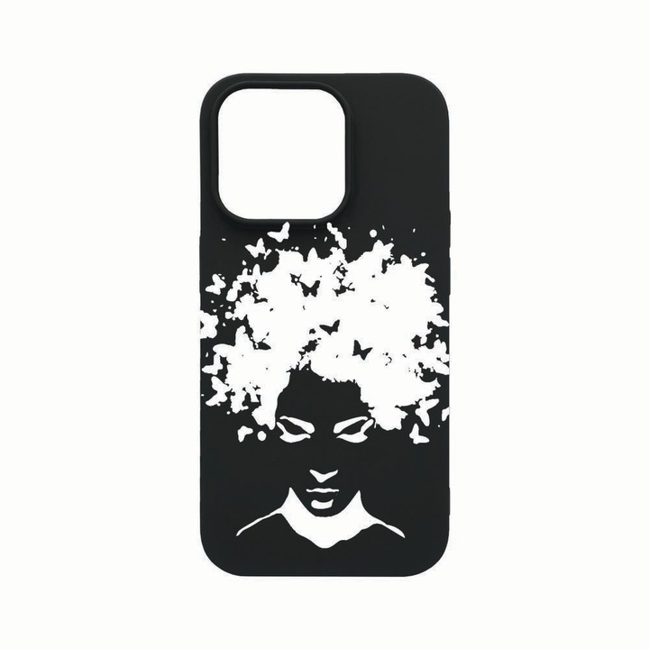 Husa Silicon, Compatibila Cu Apple iPhone 14 Pro Max, Woman BW, rezistenta la uzura, Negru B 51