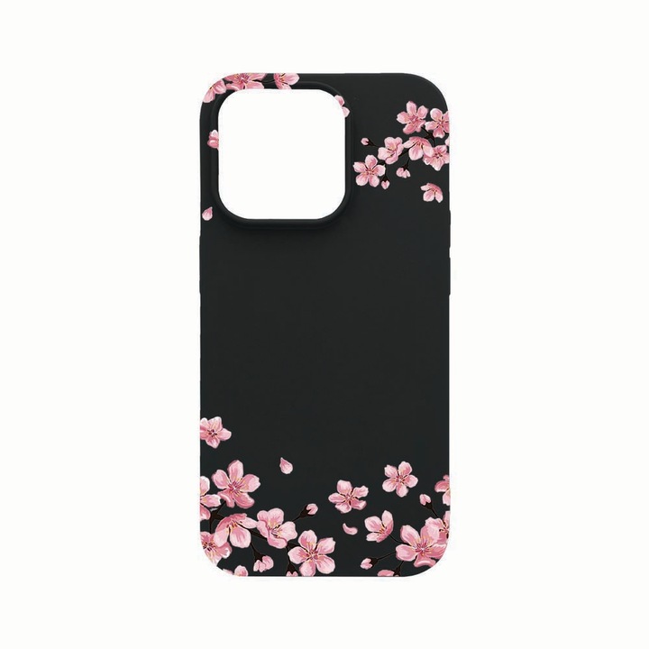 Husa Silicon, Compatibila Cu Apple iPhone 14 Pro Max, Pastel colors - flowers, rezistenta la uzura, Negru B 694