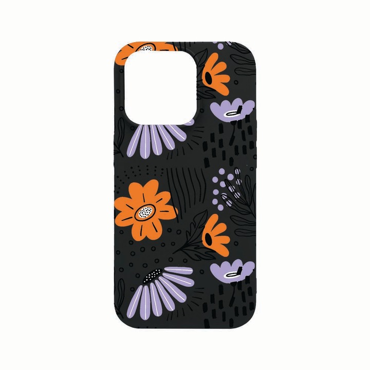 Husa Silicon, Compatibila cu Apple iPhone 14 Pro Max, Flowers - Pastel Colors, rezistenta la uzura, Negru B 757