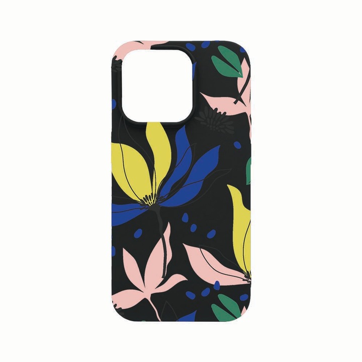 Husa Silicon, Compatibila cu Apple iPhone 14 Pro, Flowers Pattern, rezistenta la uzura, Negru B 754