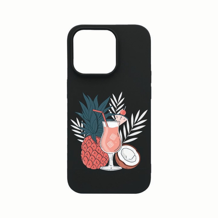 Husa Silicon, Compatibila cu Apple iPhone 14 Pro Max, Summer Coktail, rezistenta la uzura, Negru B 834