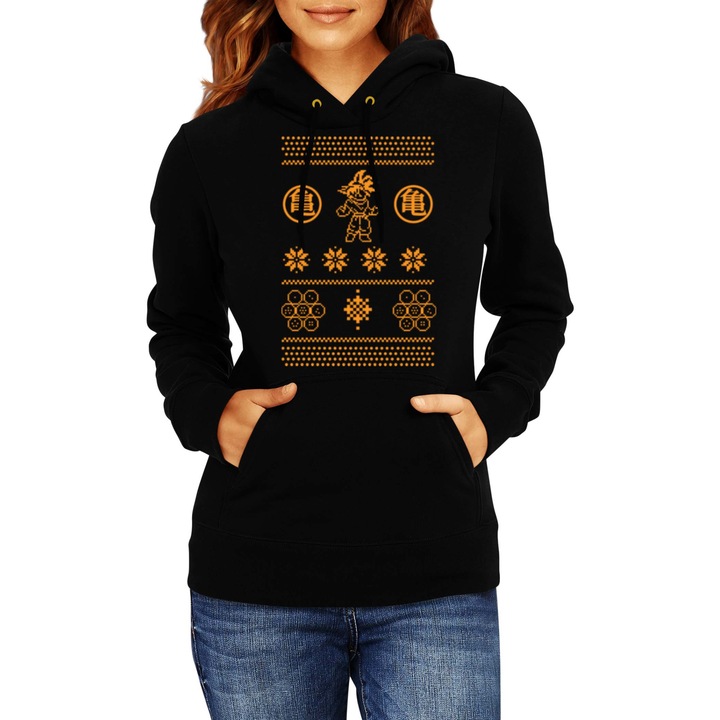 Hanorace femei kangaroo Craciun Christmas womens hoodie Tralala Dragon Ball Z Christmas 01, Negru, XL