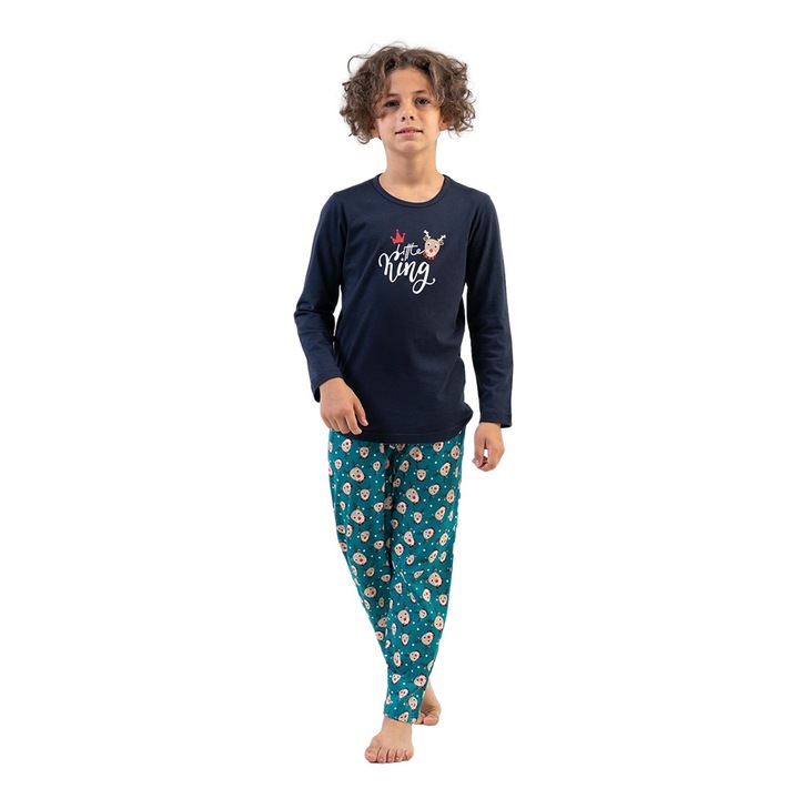 Pijamale copii, baieti, Vienetta, Craciun Ho Ho, Verde/Bleumarin